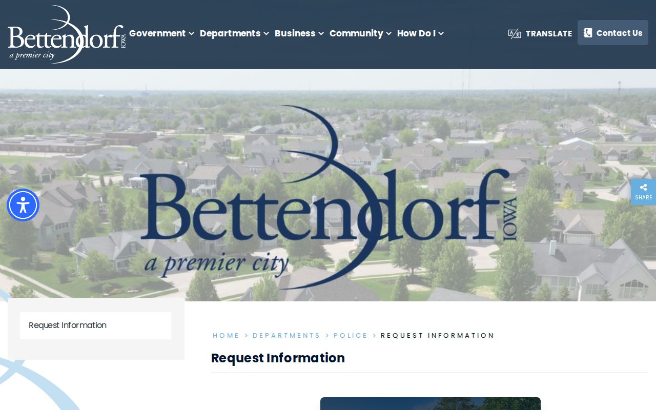 Bettendorf Police records request interface for arrest records