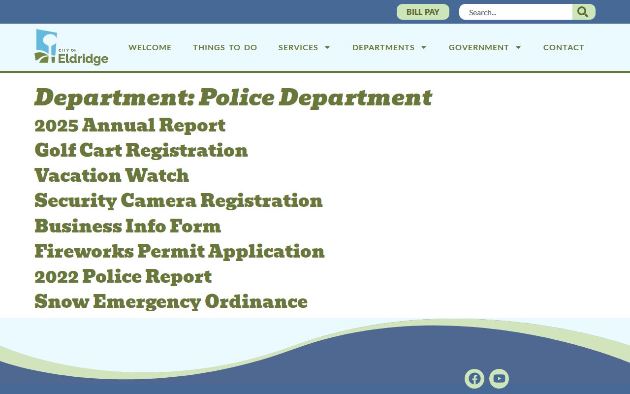 Eldridge Police Department annual reports and arrest records page