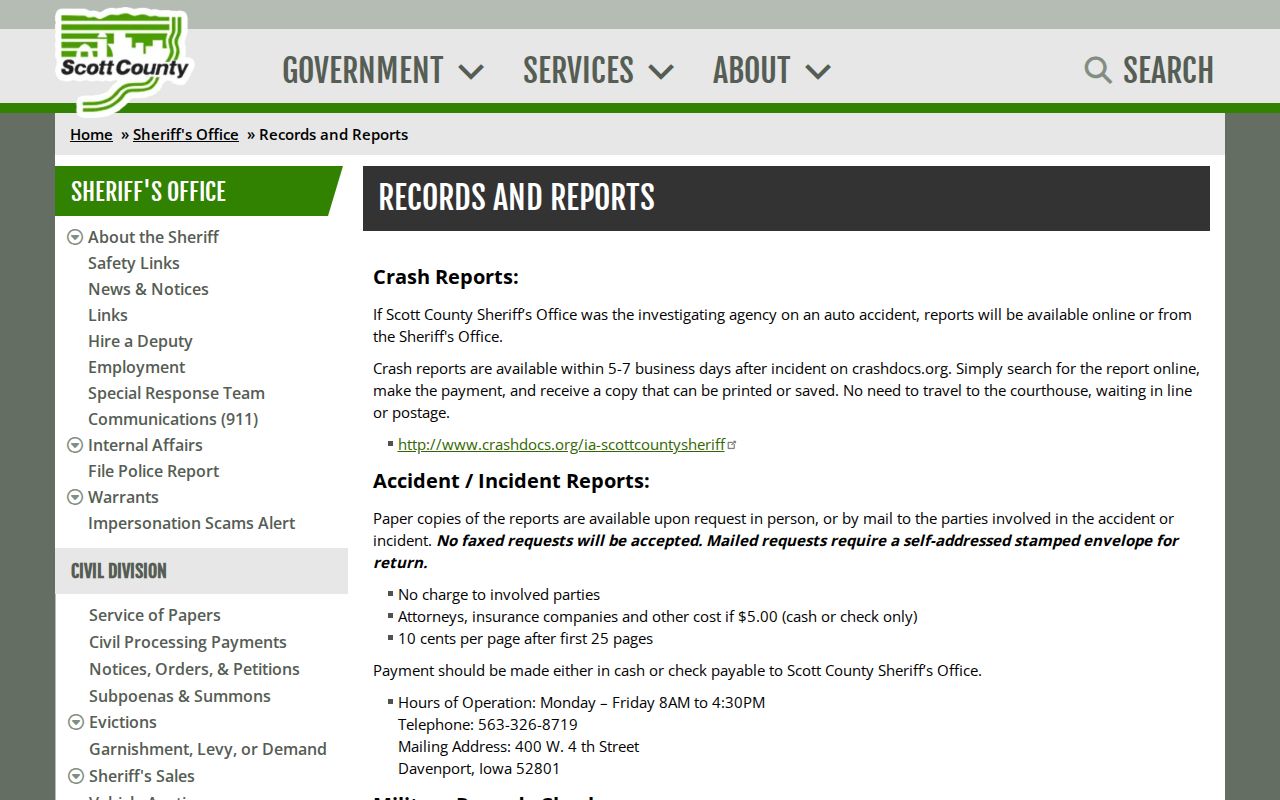 Scott County Sheriff's Office arrest and booking records policy